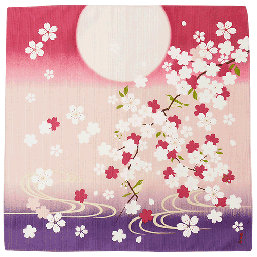 Spring Sakura Furoshiki, Cherry blossoms, Moon, 50 x 50 cm