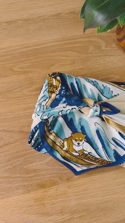 Shiba & The Great Wave Furoshiki, 50cm x 50cm