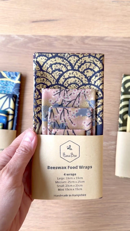 Navy and gold crane, Set of 4 Beeswax Food Wraps