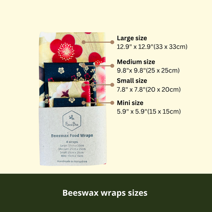 Cherry flowers in red, Set of 4 Beeswax Food Wraps