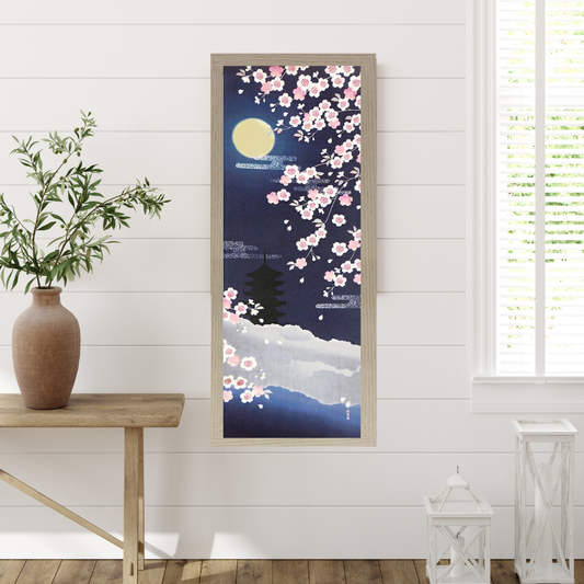 Tenugui Wall Art, Japanese cherry blossoms, Sakura, Kyoto, 34cm x 90cm (13.4” x 35.4”)