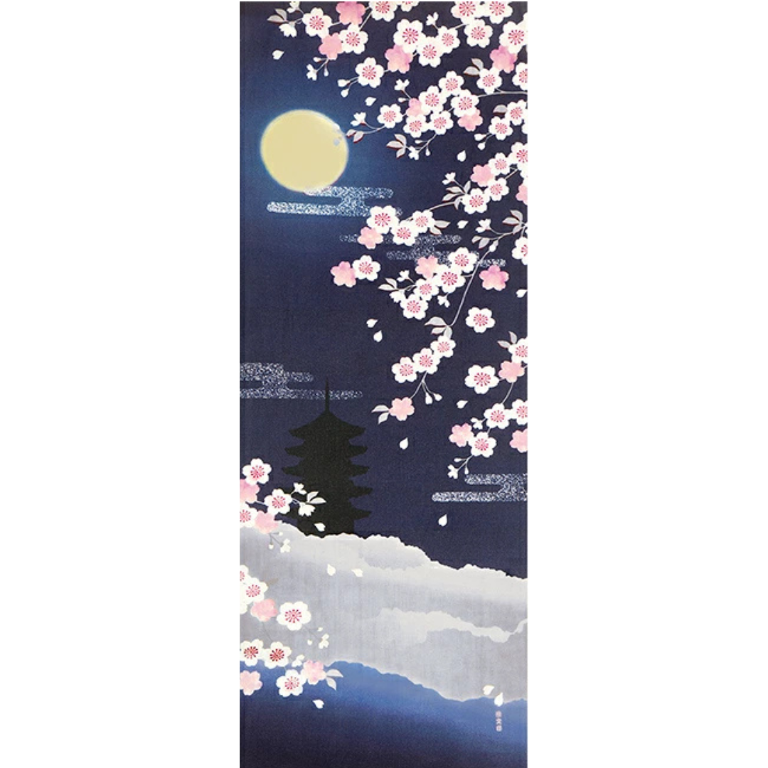 Tenugui Wall Art, Japanese cherry blossoms, Sakura, Kyoto, 34cm x 90cm (13.4” x 35.4”)