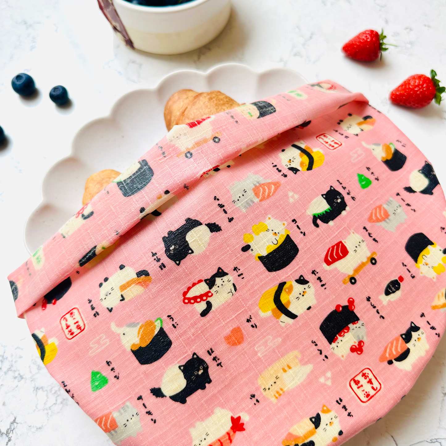 Beeswax Food Wraps – Sushi Cats, Pink (Set of 4)