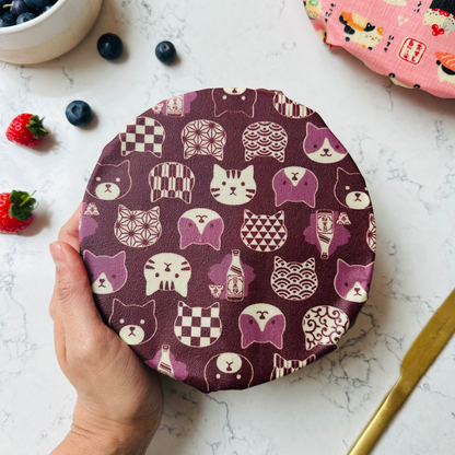 Beeswax Food Wraps – Sushi Cats, Pink (Set of 4)