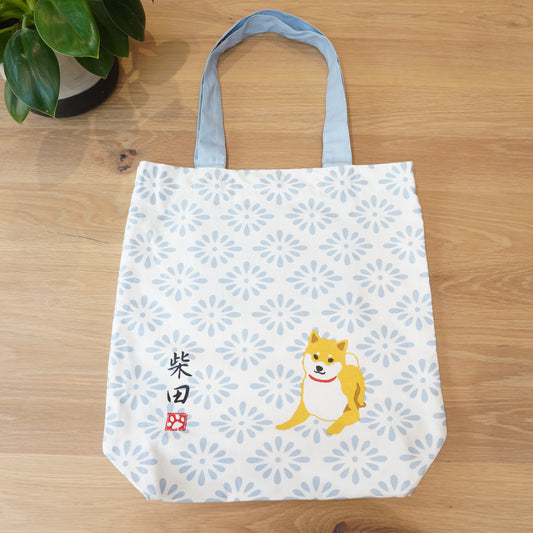 Shiba Inu with Light Blue, Canvas Tote Bag