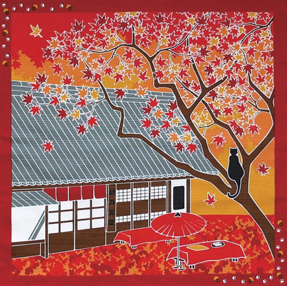 Cat Furoshiki, Autumn, Momiji, 50 x 50 cm