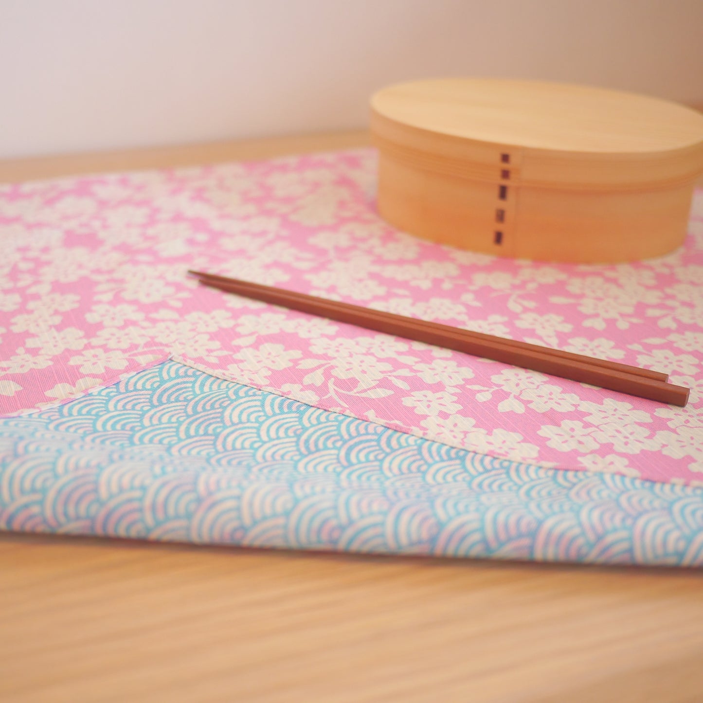 Pink & Blue Reversible 48 x 48cm, Sakura and Seigaiha