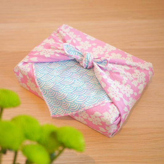 Pink & Blue Reversible 48 x 48cm, Sakura and Seigaiha