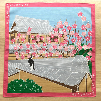 Cat Furoshiki, Spring, Ume, 50 x 50 cm